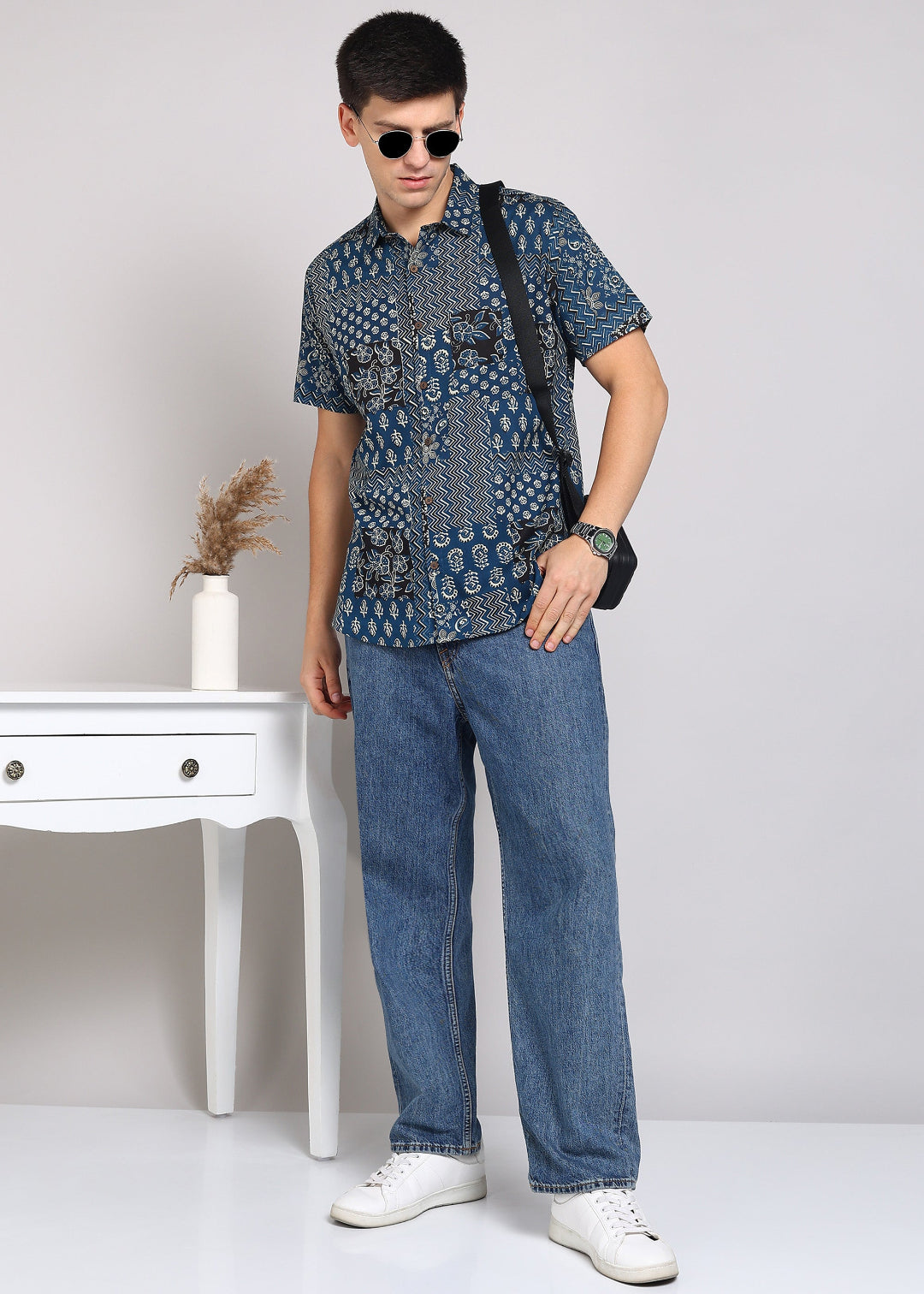 Yash Gallery Men's Printed Cambric Cotton Half Sleeve Shirt