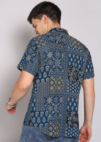 Yash Gallery Men's Printed Cambric Cotton Half Sleeve Shirt