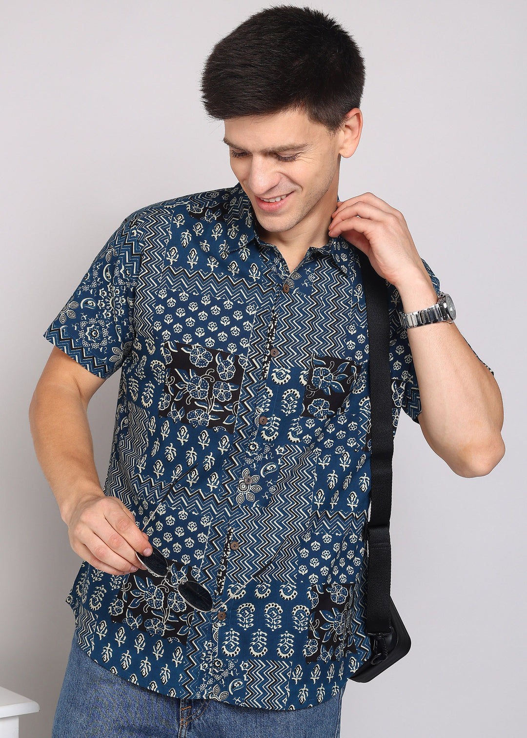 Yash Gallery Men's Printed Cambric Cotton Half Sleeve Shirt