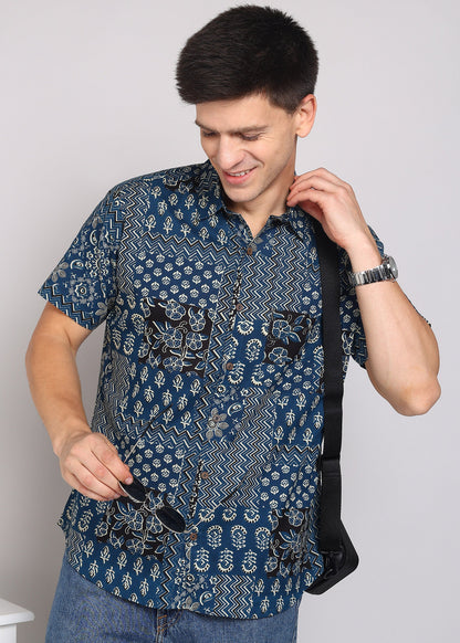 Yash Gallery Men's Printed Cambric Cotton Half Sleeve Shirt