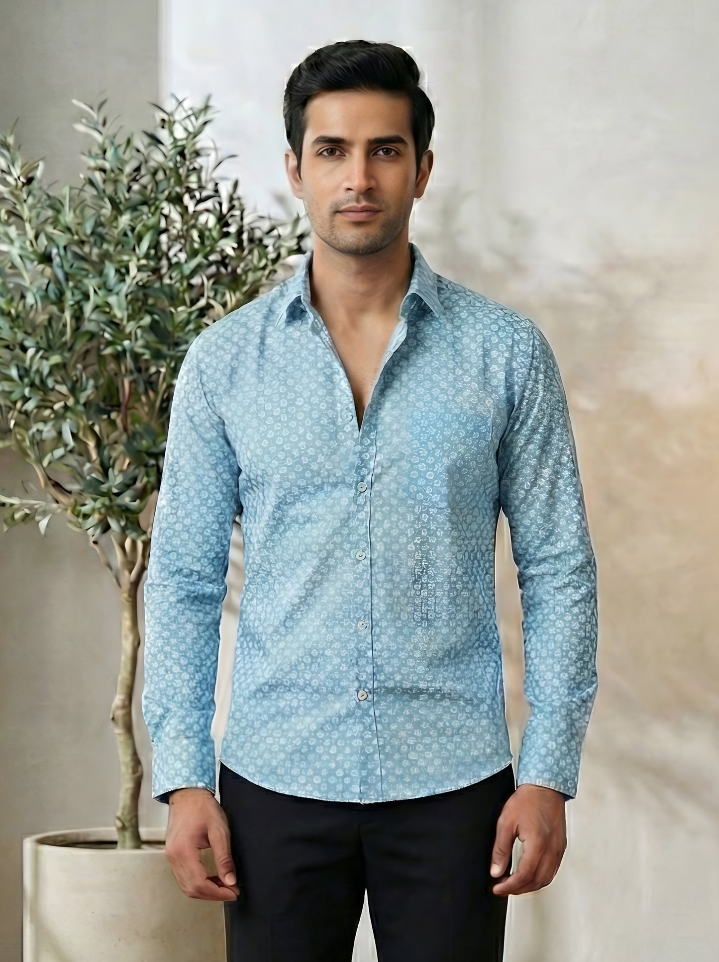 Yash Gallery Men's Premium Cotton Printed Casual Shirt | Full Sleeve | Trendy Blue Designer Shirt for Party, Office & Smart Casual Wear