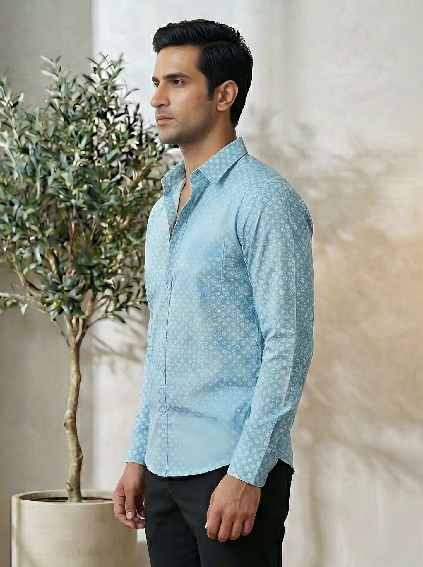 Yash Gallery Men's Premium Cotton Printed Casual Shirt | Full Sleeve | Trendy Blue Designer Shirt for Party, Office & Smart Casual Wear