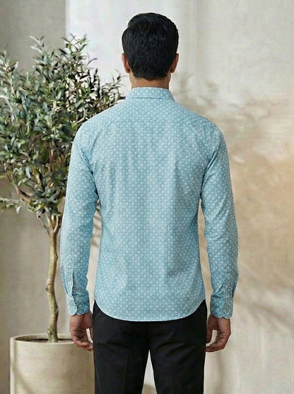 Yash Gallery Men's Premium Cotton Printed Casual Shirt | Full Sleeve | Trendy Blue Designer Shirt for Party, Office & Smart Casual Wear