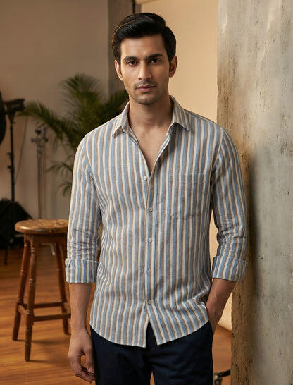 Yash Gallery Men’s Yarn Dyed Cotton Striped Full Sleeve Casual Shirt