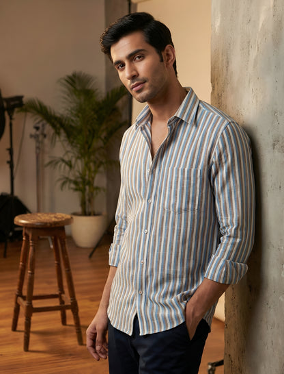 Yash Gallery Men’s Yarn Dyed Cotton Striped Full Sleeve Casual Shirt