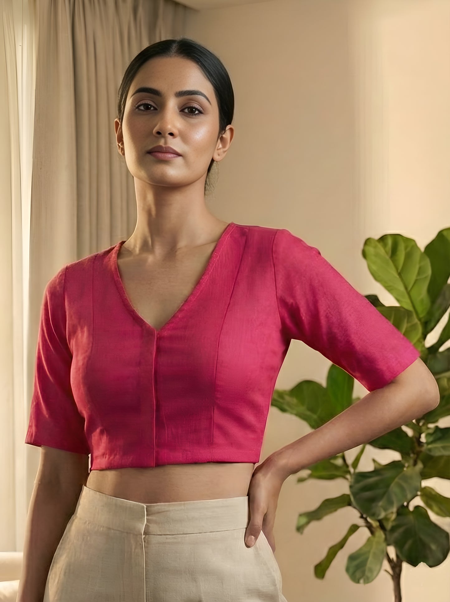 Yash Gallery Women’s Lycra Comfortable Stretch Fit V-Neck Elbow Sleeve Saree Blouse