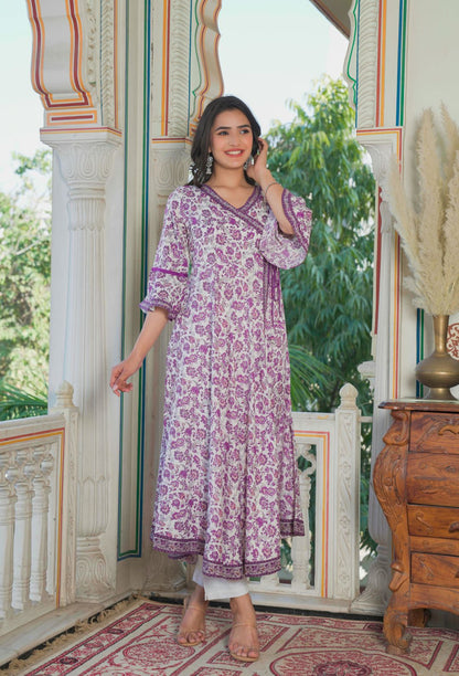 Rayon Floral Print Angrakha Kurta