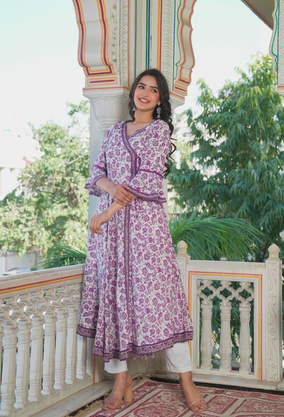 Rayon Floral Print Angrakha Kurta