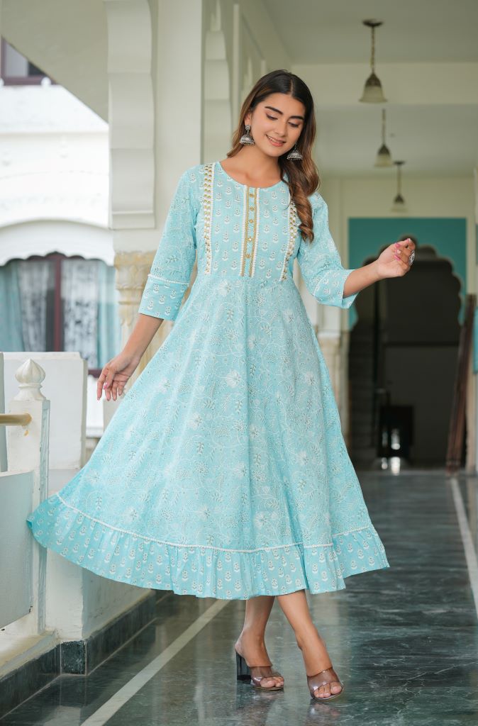 Yash Gallery Women's Floral Printed Embroidered Anarkali Kurti