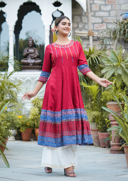 Cotton Embroidered Anarkali Kurta