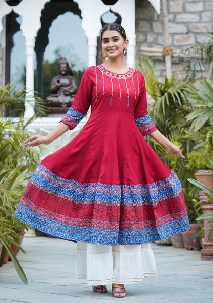 Cotton Embroidered Anarkali Kurta