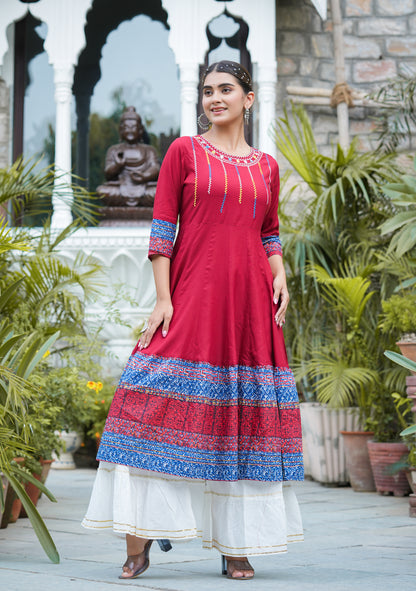 Cotton Embroidered Anarkali Kurta