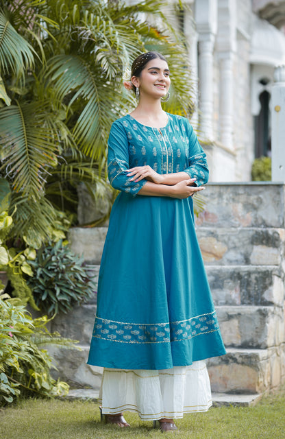 Cotton Floral Printed Anarkali Kurta