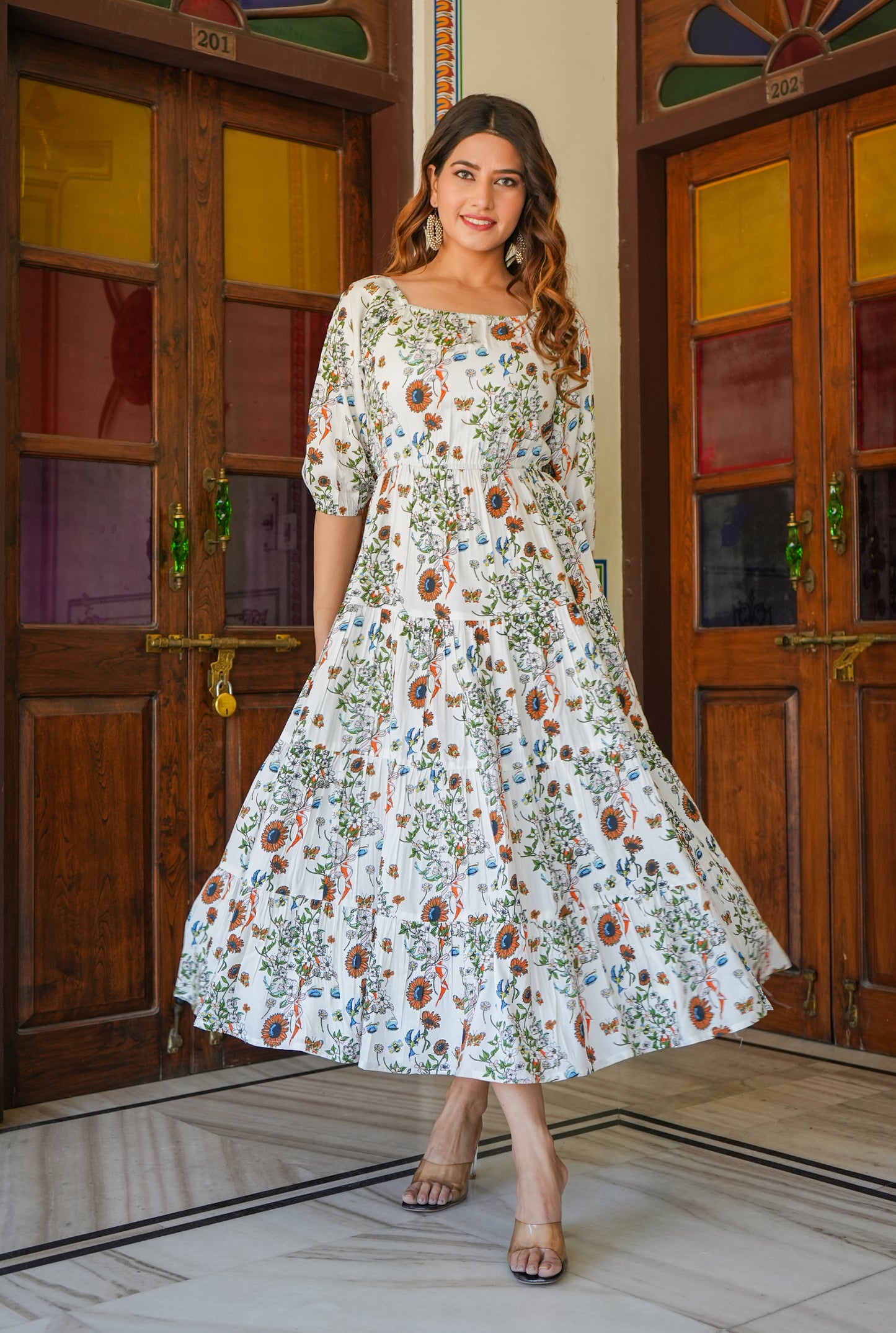 YASH GALLERY Women's Floral Printed Tiered Style Plus Size Dress