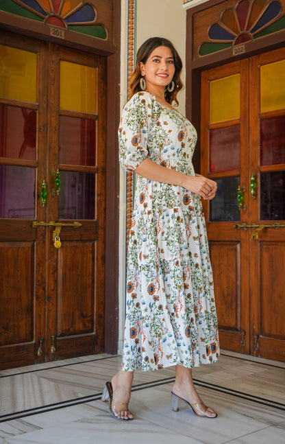 YASH GALLERY Women's Floral Printed Tiered Style Plus Size Dress