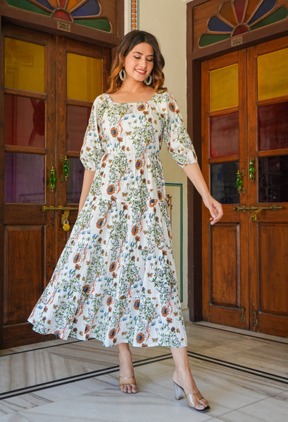 YASH GALLERY Women's Floral Printed Tiered Style Plus Size Dress