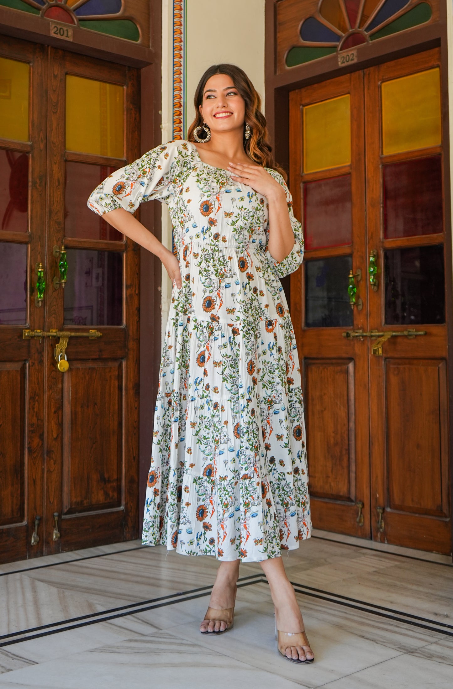 YASH GALLERY Women's Floral Printed Tiered Style Plus Size Dress