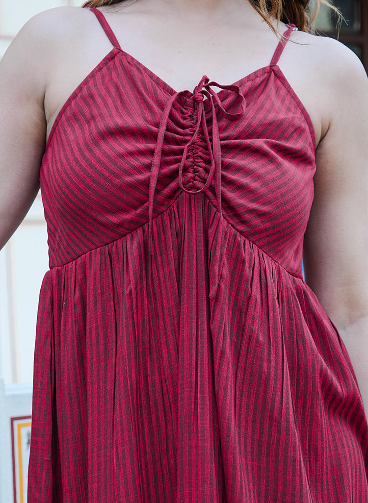 YASH GALLERY Women's Maroon Stripe Printed Dress (Maroon)