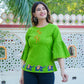 Yash Gallery Women's Cotton Slub Patch Work Top (Green)