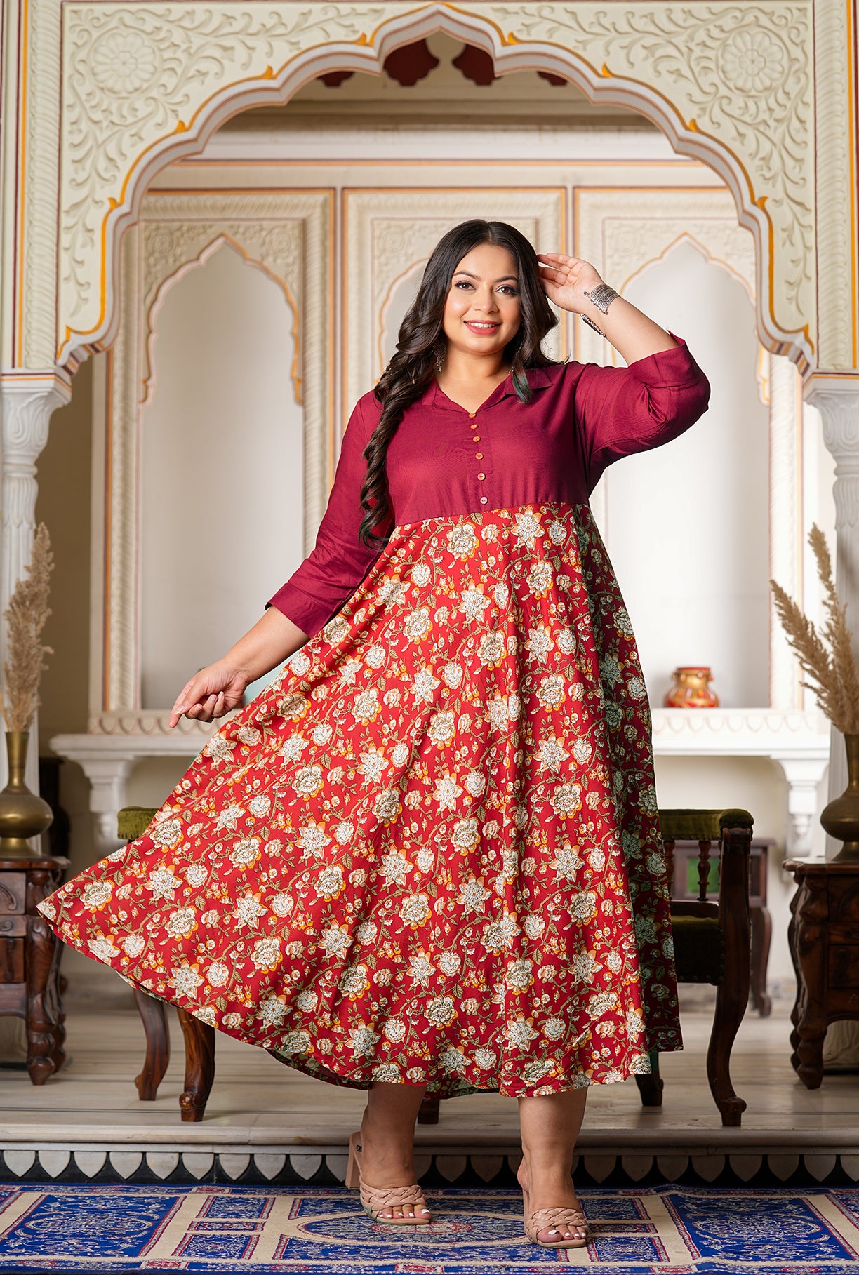 YASH GALLERY Women's Floral Printed Anarkali Dress