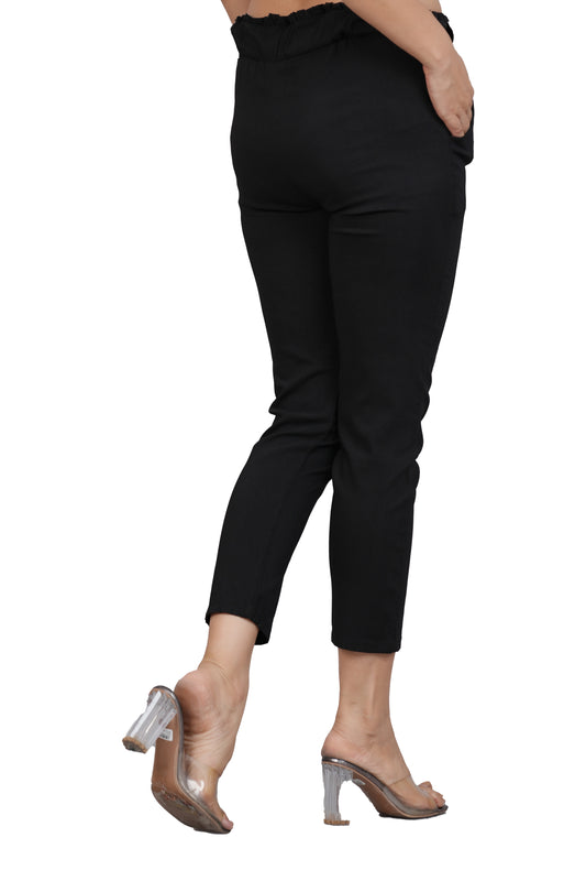 YASH GALLERY Women's Black Lycra Regular Fit Trouser Pants