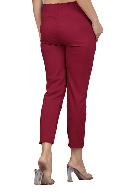 YASH GALLERY Women's Maroon Lycra Regular Fit Trouser Pants