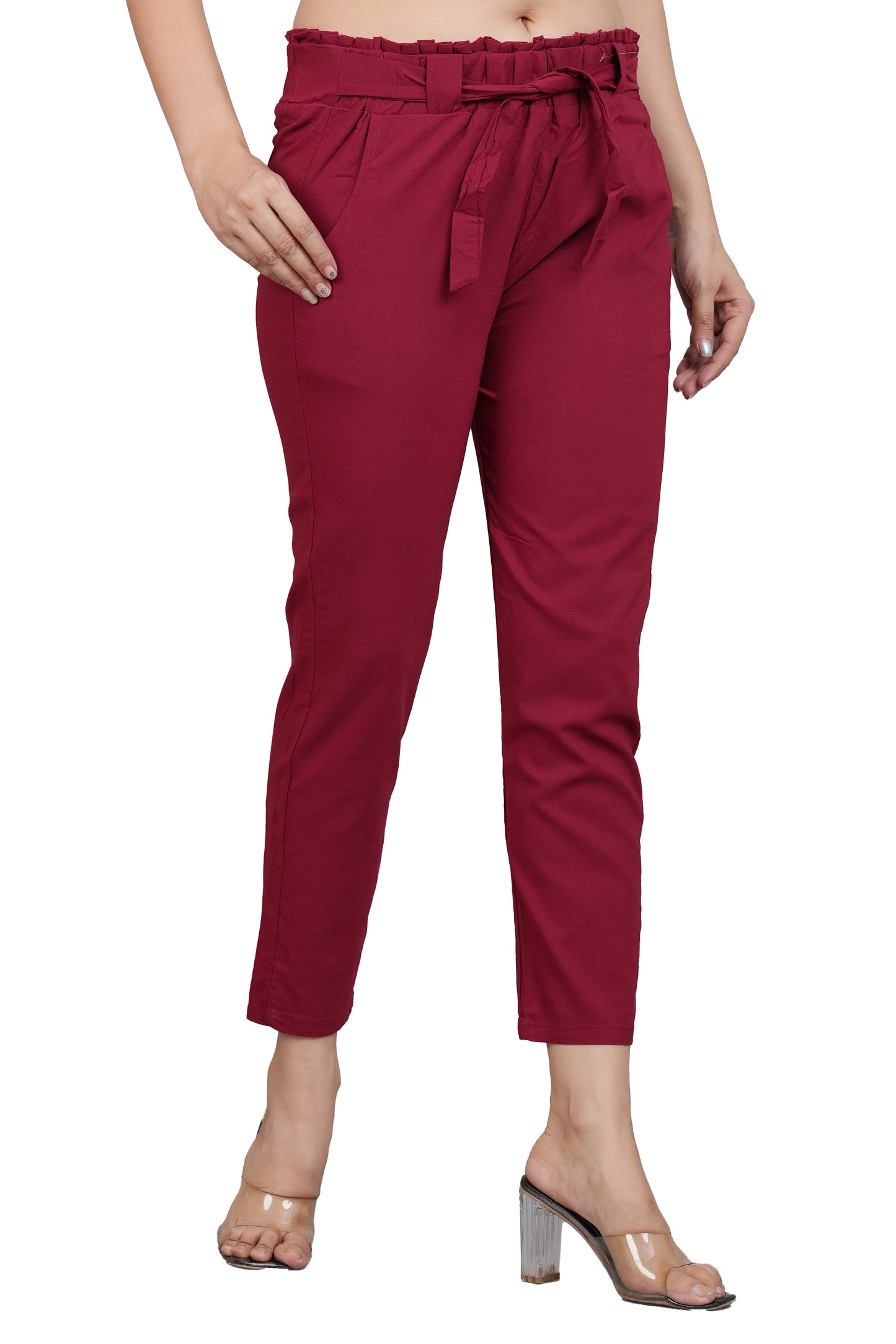 YASH GALLERY Women's Maroon Lycra Regular Fit Trouser Pants