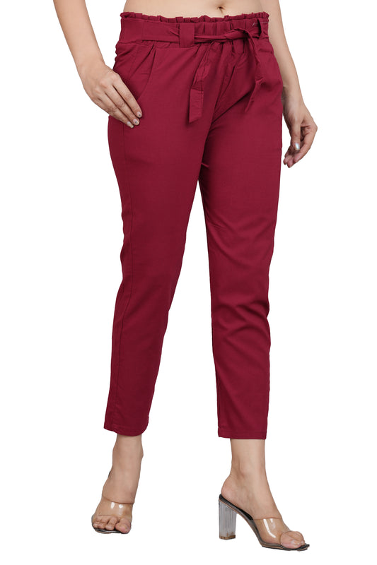 YASH GALLERY Women's Maroon Lycra Regular Fit Trouser Pants
