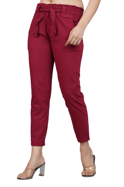 YASH GALLERY Women's Maroon Lycra Regular Fit Trouser Pants