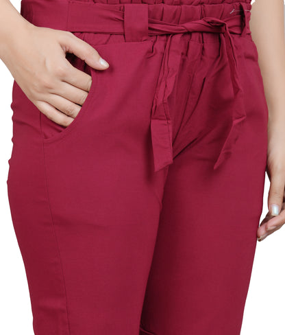 YASH GALLERY Women's Maroon Lycra Regular Fit Trouser Pants