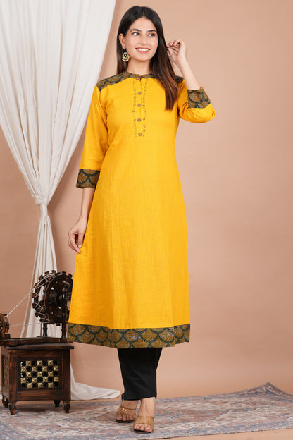 Yash Gallery Women's Mustard A-Line Kurta