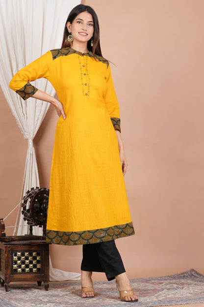 Yash Gallery Women's Mustard A-Line Kurta