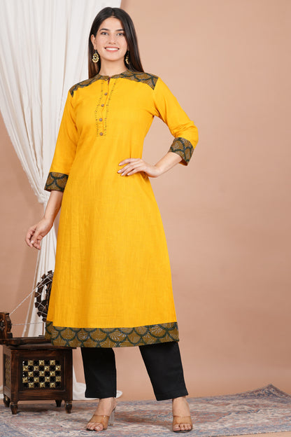 Yash Gallery Women's Mustard A-Line Kurta