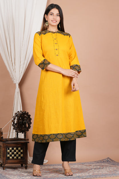 Yash Gallery Women's Mustard A-Line Kurta