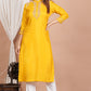 womens tubelight work straight kurta yellow