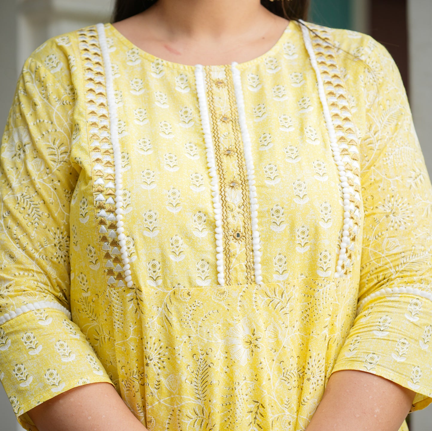 YASH GALLERY Women's Cotton Floral Printed Embroidered Plus Size Anarkali Kurta (Yellow)
