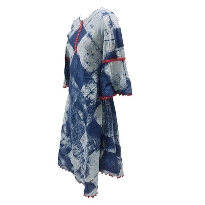 Yash Gallery Women's Abstract Printed Mirror Work A-Line Kurta (Blue)