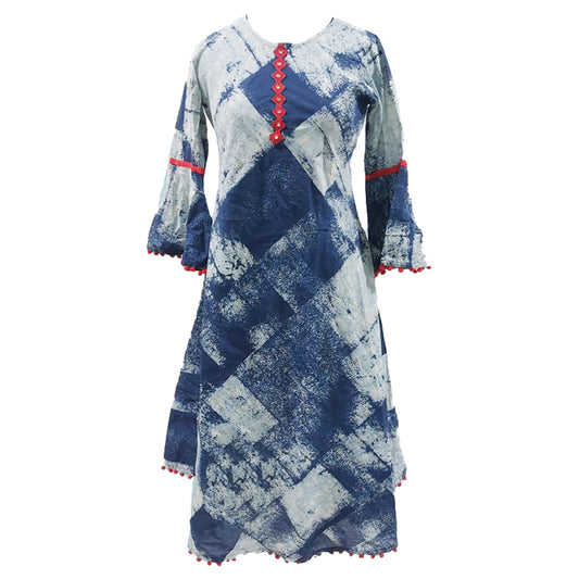 yash gallery womens abstract printed mirror work a line kurta blue