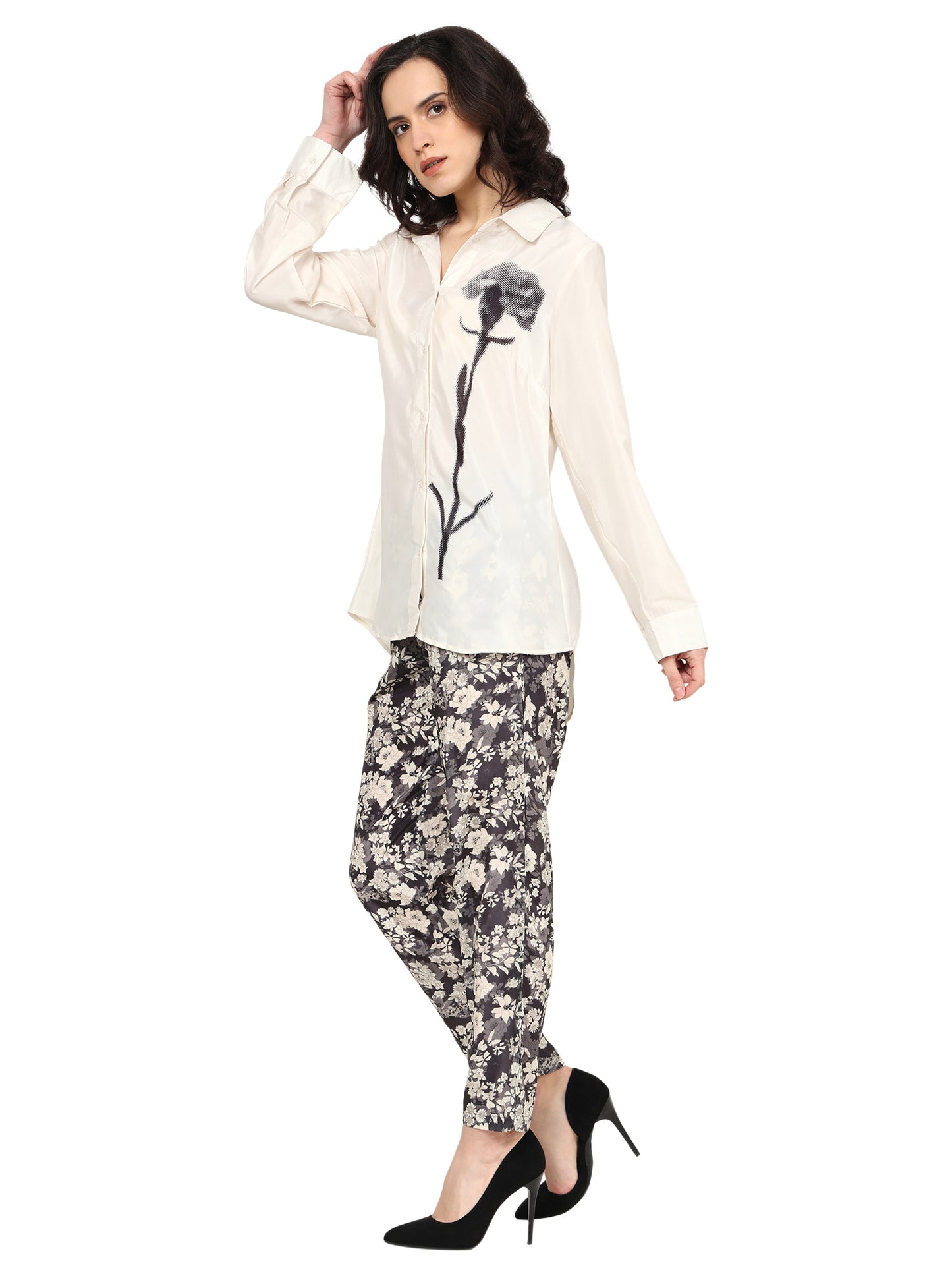 Yash Gallery Women's White Polyester Floral Placement Printed Co-Ord Set