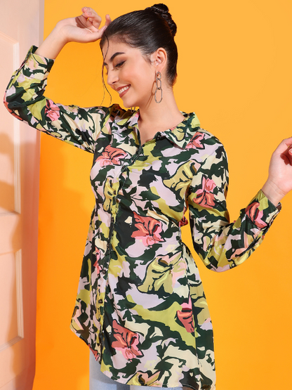 yash gallery womens green polyester floral printed tunic dress green