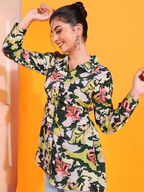 yash gallery womens green polyester floral printed tunic dress green