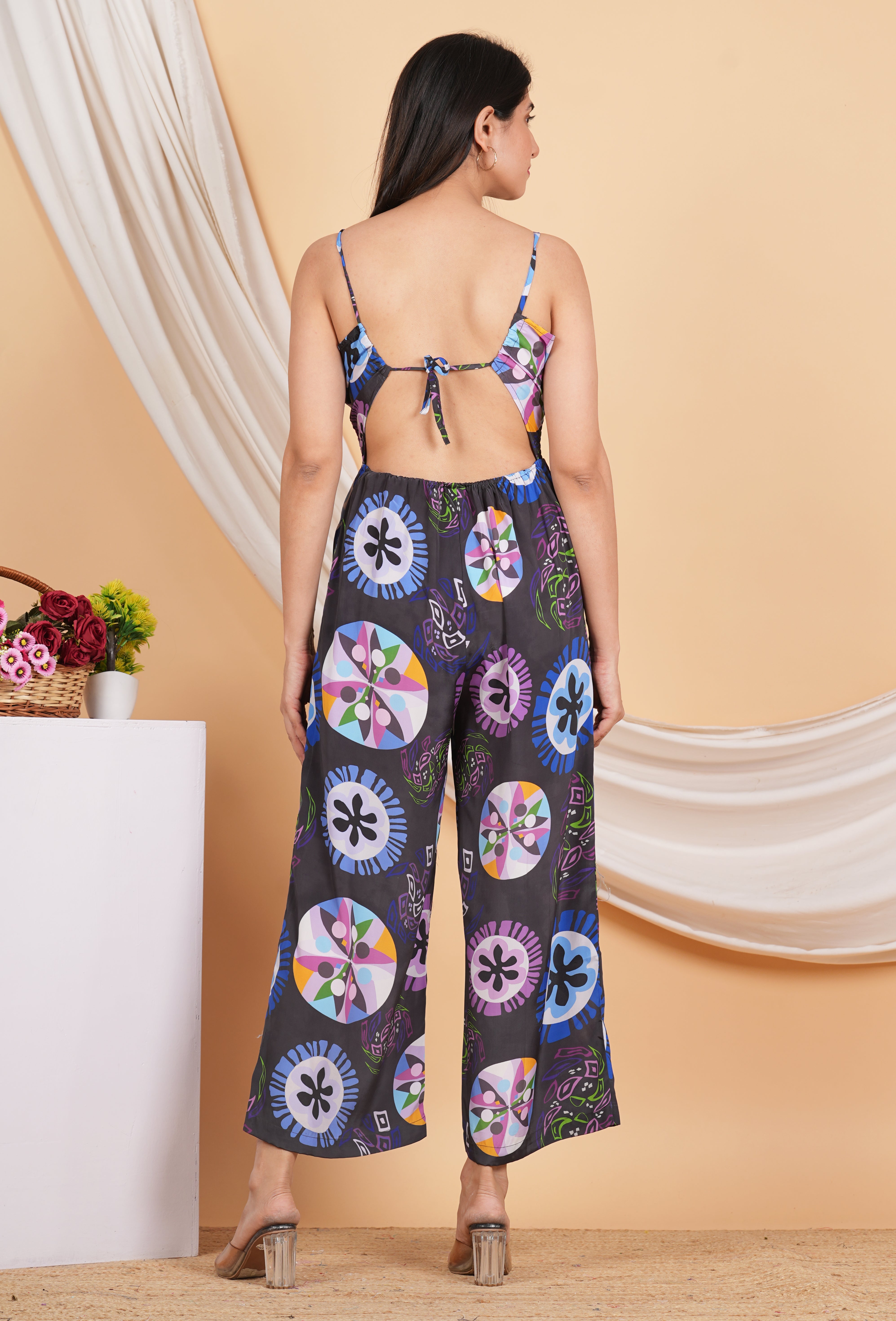 Yash Gallery Women's Black Geometrical Printed Smoking Embroidery Jump