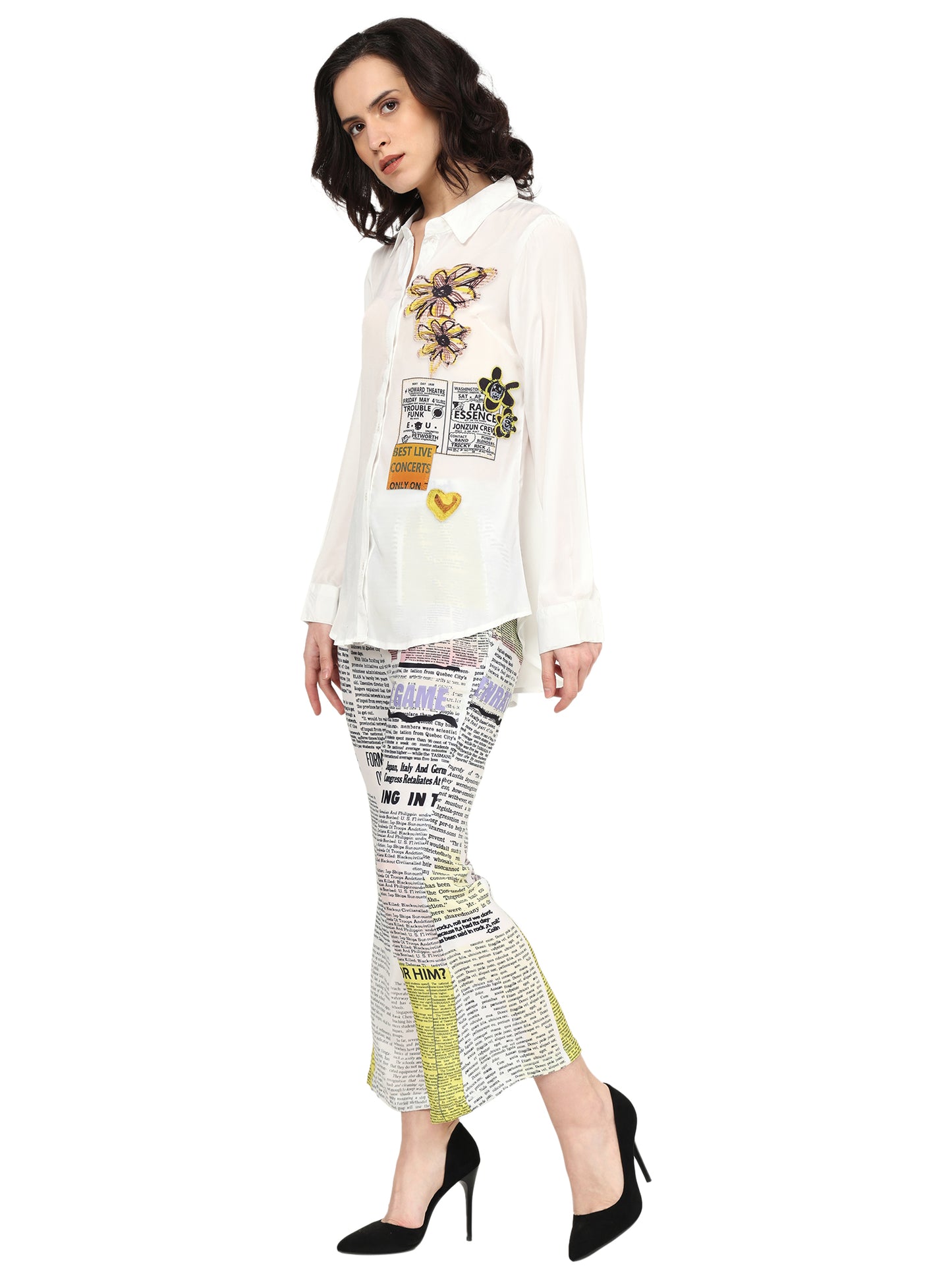 Yash Gallery Women's White Polyester Floral Placement Printed Co-Ord Set