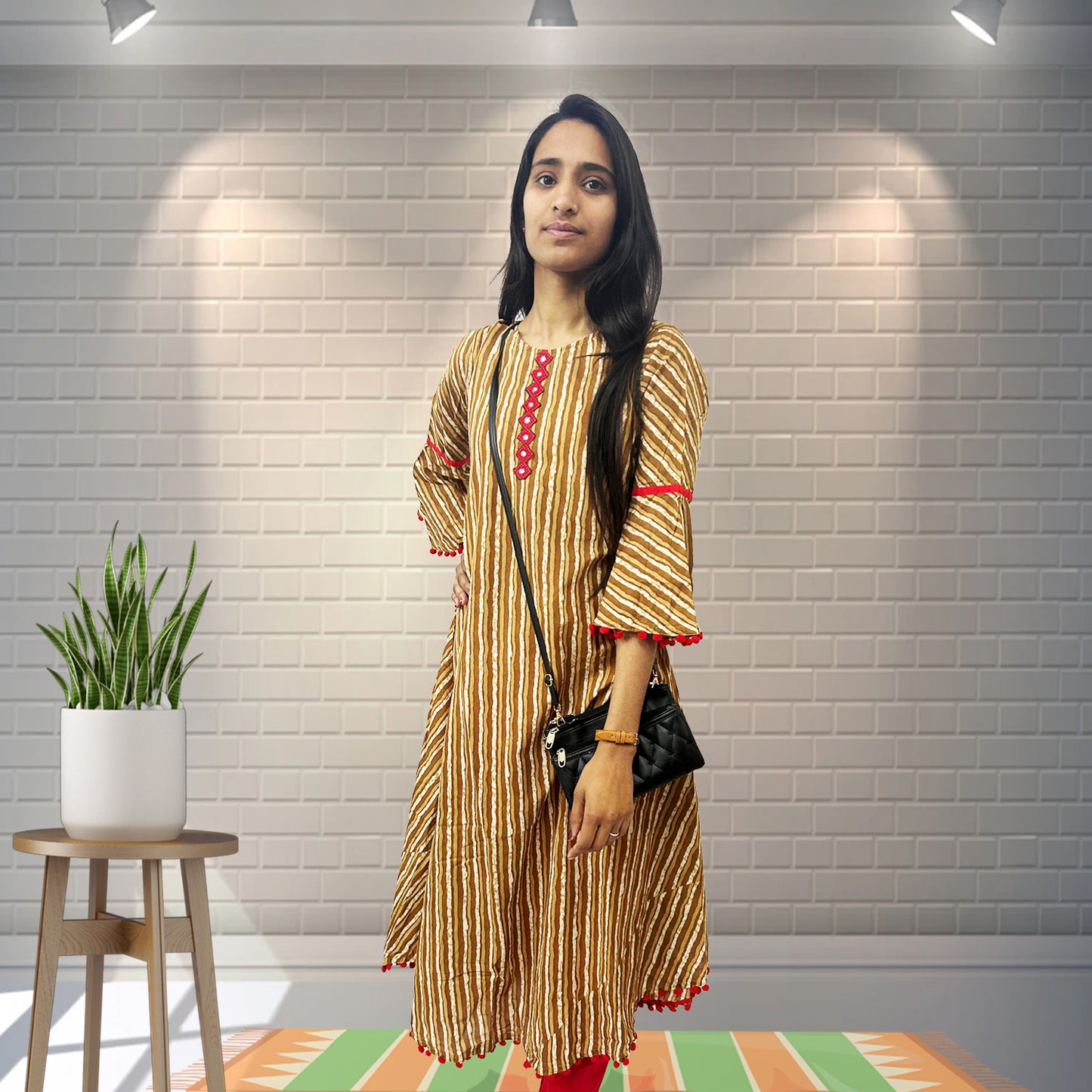 Cambric Cotton Printed Mirror Work A-Line Kurta