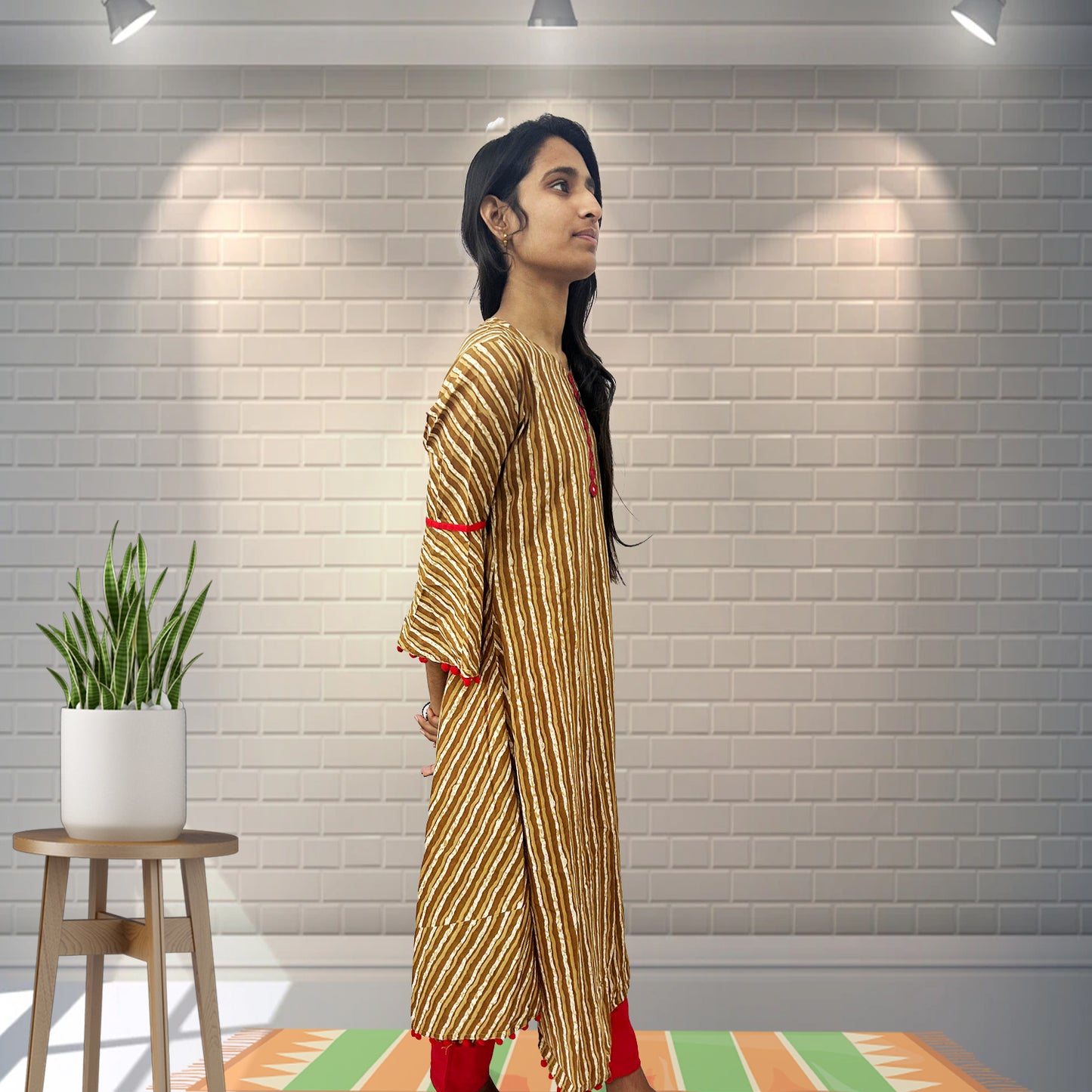 Cambric Cotton Printed Mirror Work A-Line Kurta