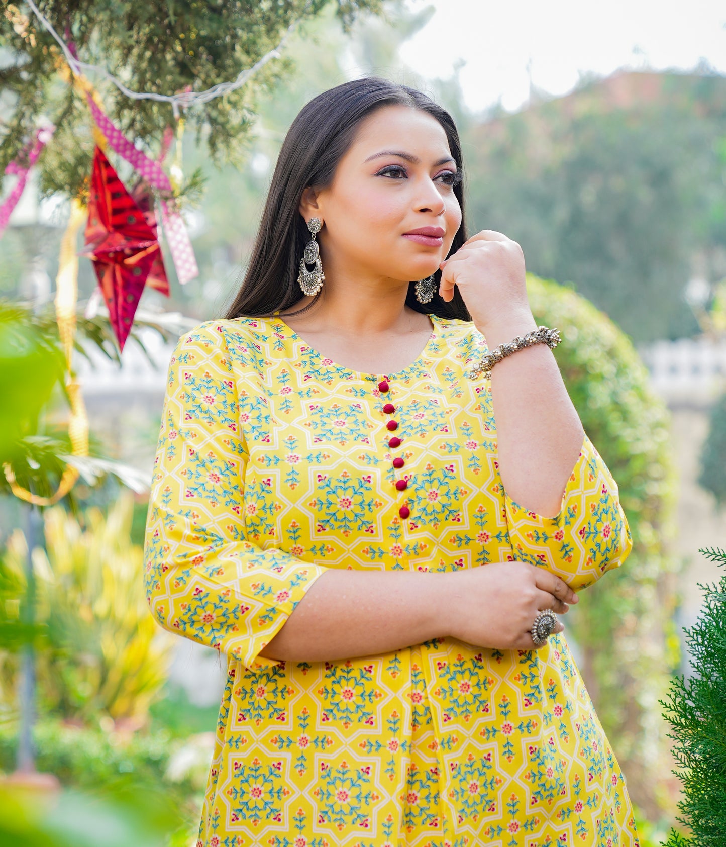 Yash Gallery Women's Plus Size Yellow Rayon Floral Printed Short Kurti (Yellow)