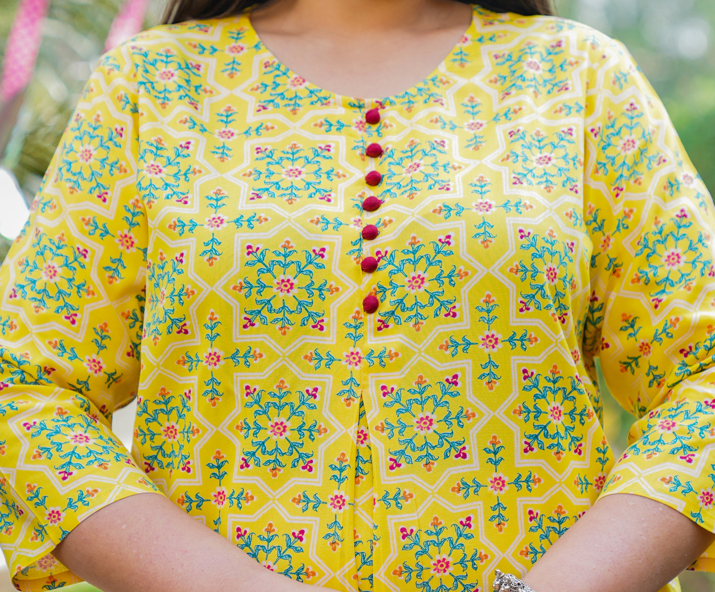 Yash Gallery Women's Plus Size Yellow Rayon Floral Printed Short Kurti (Yellow)