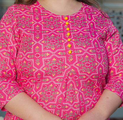 Yash Gallery Women's Plus Size Pink Rayon Floral Printed Short Kurti (Pink)