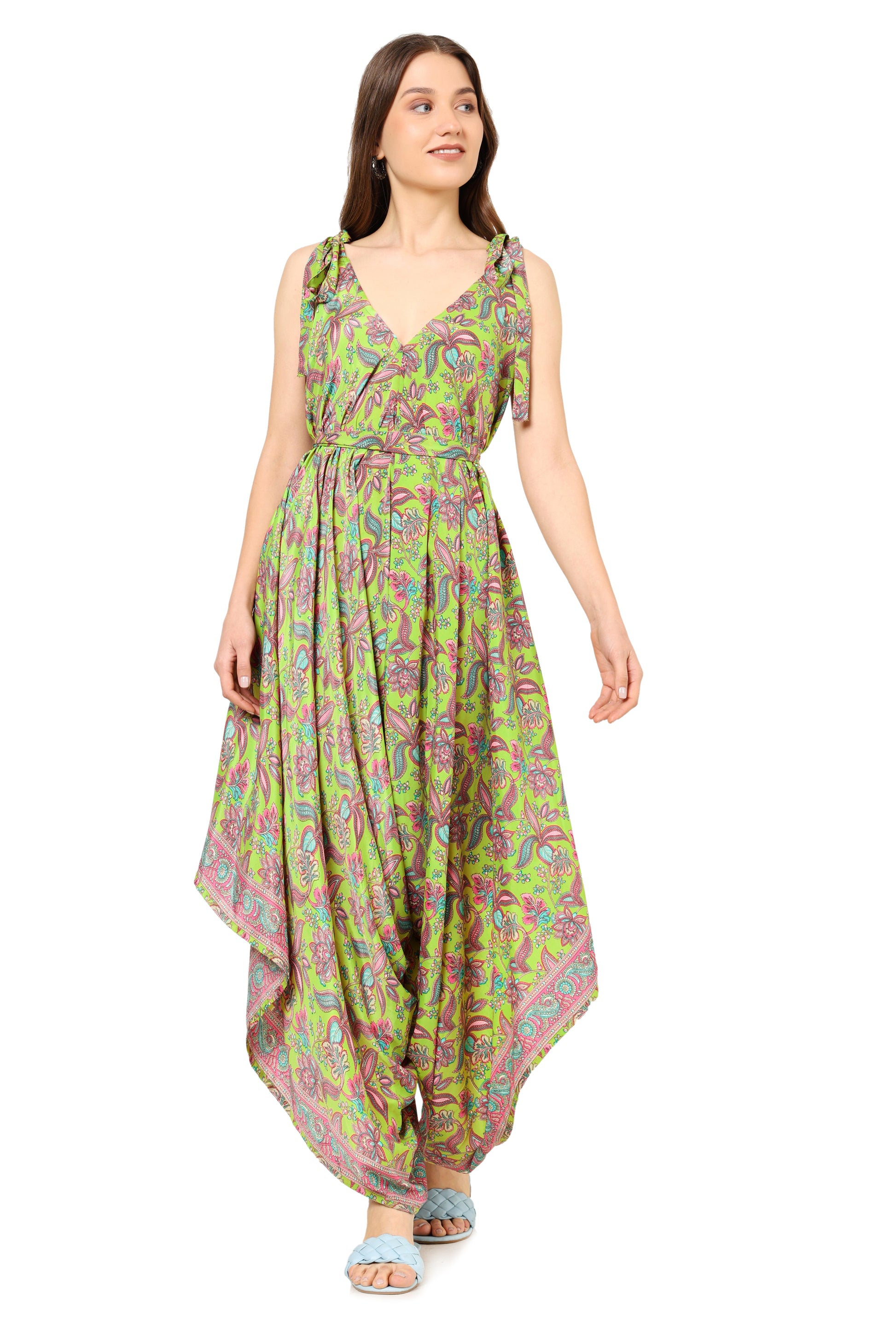 Yash Gallery Women's Floral Printed Dhoti Style Drape Dress Yash Gallery Women's Floral Printed Dhoti Style Drape Dress