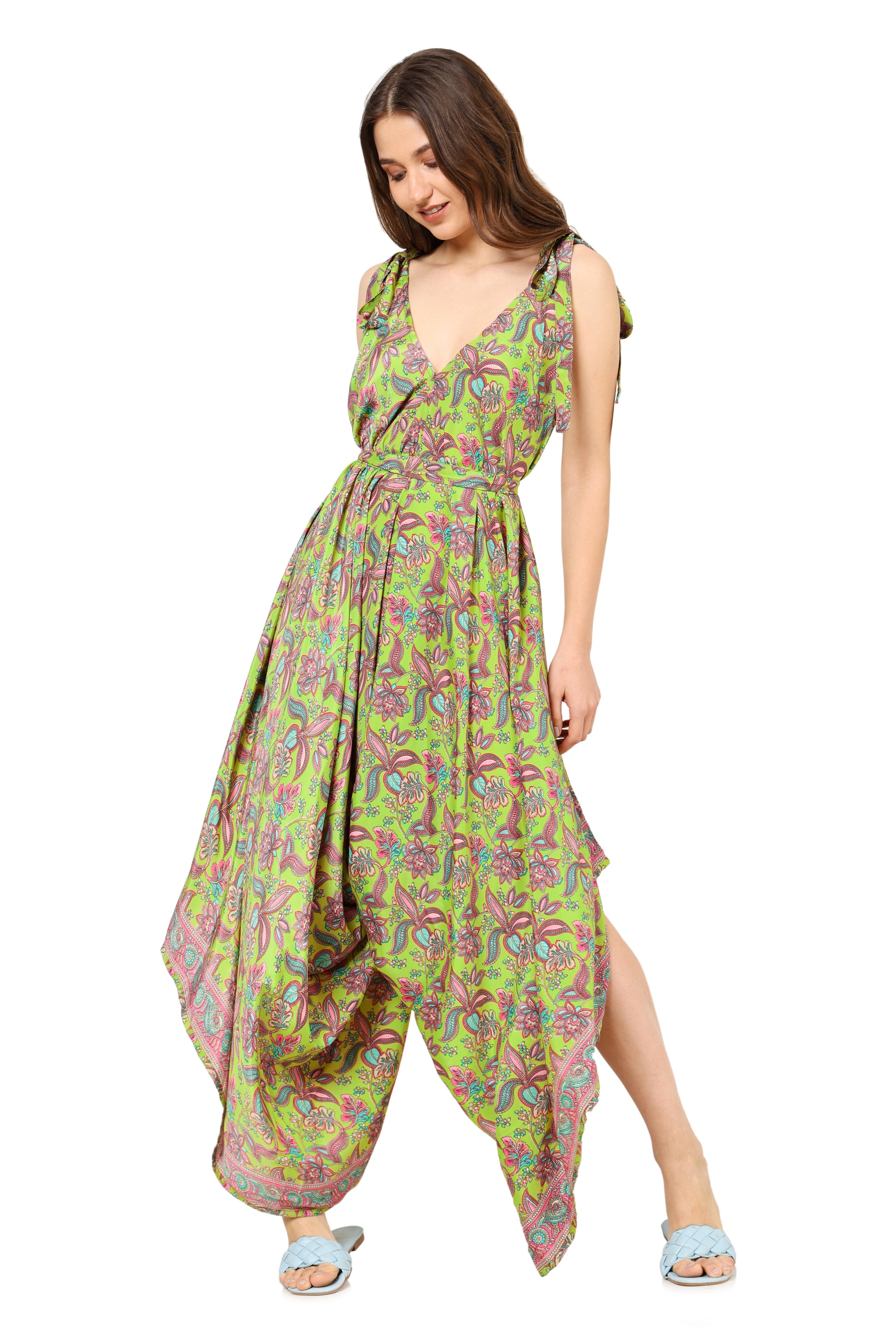 Yash Gallery Women's Floral Printed Dhoti Style Drape Dress Yash Gallery Women's Floral Printed Dhoti Style Drape Dress